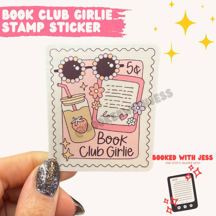 Book Club Girlie Stamp Sticker for wholesale by Booked with Jess