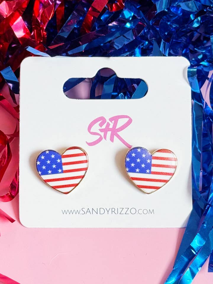 Enamel American Heart Stud Earring for wholesale by Sandy + Rizzo