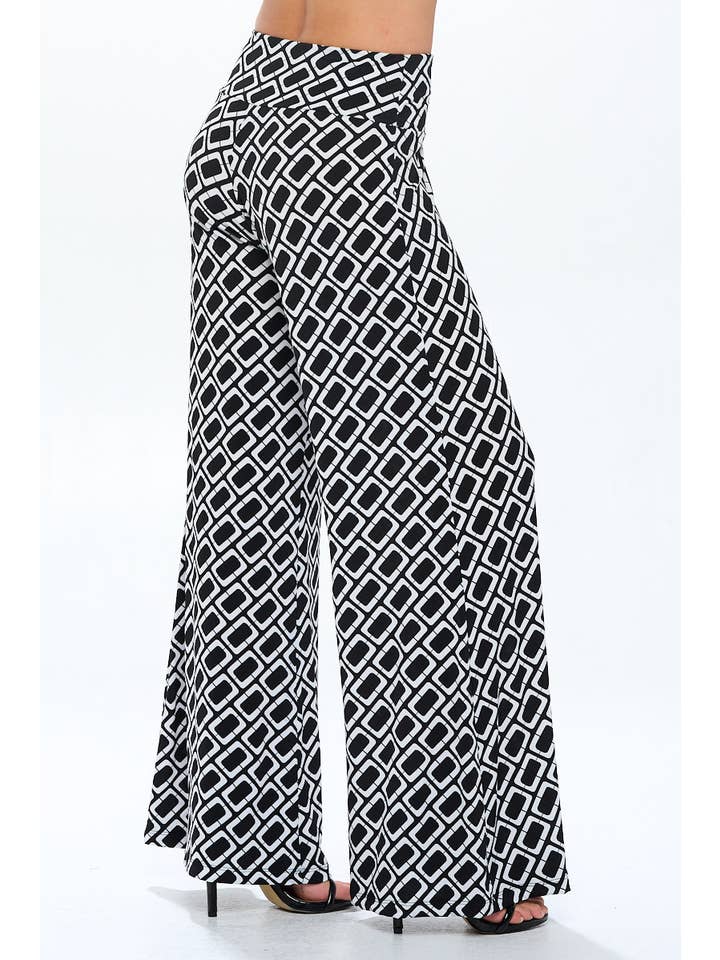 Black Made in USA Knit Print Wide Leg Pants with Thick Waistband for wholesale on Faire