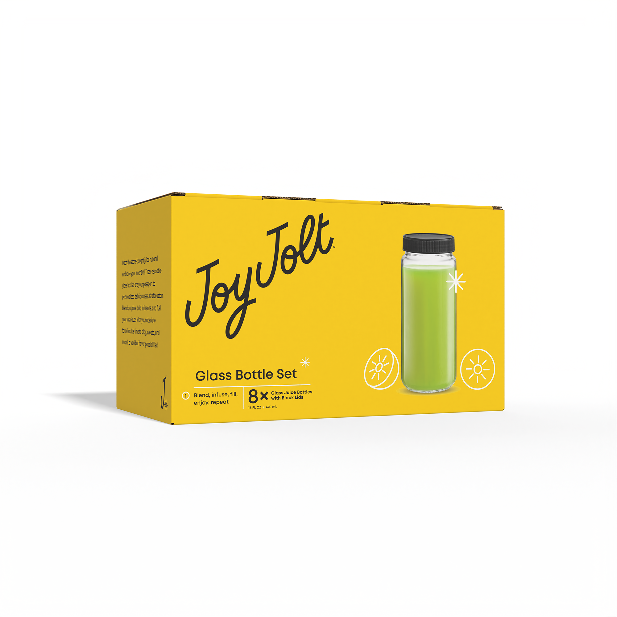 JoyJolt - Wholesale Drinking Glass/Cup - JoyJolt Reusable Glass Juice Bottles with Lids - Set of 88