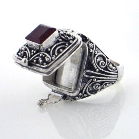 Silver Insanity - Wholesale Cocktail/Statement Ring - Square Genuine Garnet Poison Locket Box Sterling Silver Ring3
