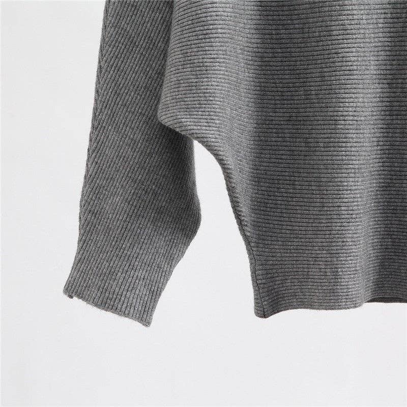 ShieldChic - Wholesale Knit Sweater - Women's - Solid Color One-Word Collar Bat Sleeve Knit Sweater7
