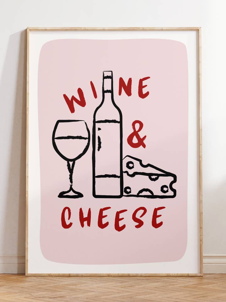 Wine & Cheese Print | Food Art | Kitchen Poster for wholesale by By Honey Studios