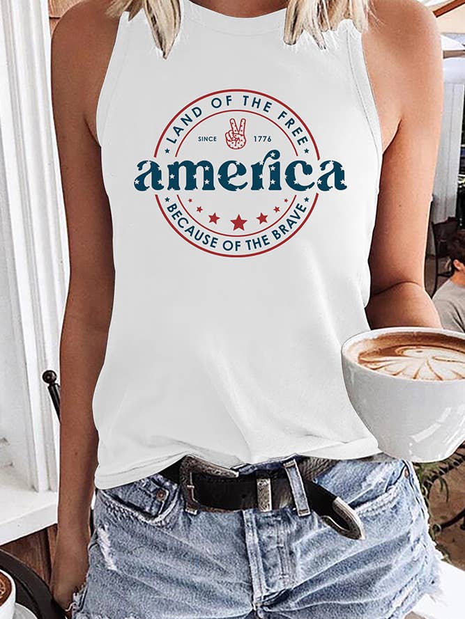 America Letter Print Graphic Tank Top STC125C195 for wholesale by UNISHE