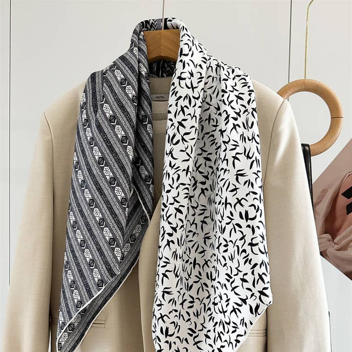 Monochrome Geometry – 100% Silk Crepe de Chine Scarf 90cm and other Purchase Wholesale hair edges. Free Returns & Net 60 Terms on Faire trending on Faire.