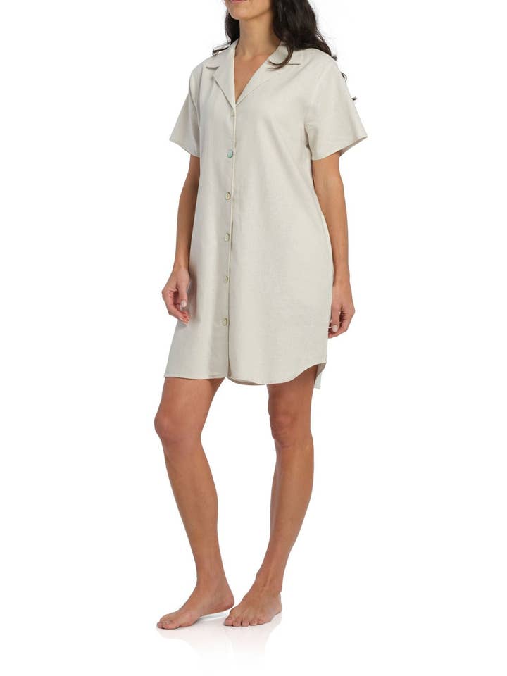 Magnolia Lounge - Wholesale Nightgown – Women’s - Ivory Summer Dreaming Linen Button Through Nightie1
