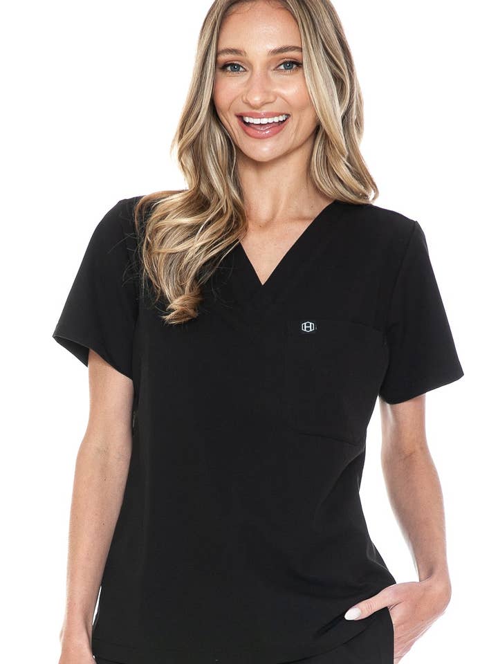 Black - Women's Basic Scrub Top for wholesale by Humble