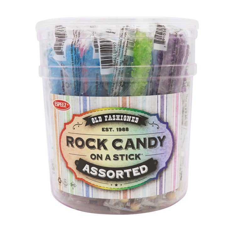 Rock Candy Sticks Assorted, 0.8oz, 36ct Tub for wholesale by Grandpa Joe's Candy Shop