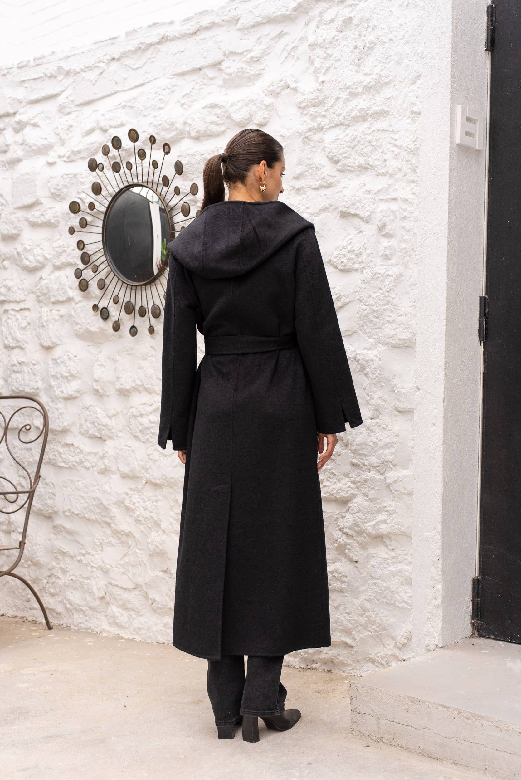 Attentif Paris - Wholesale Coat - Women's - Hand-sewn long wool coat with large hood and belt32