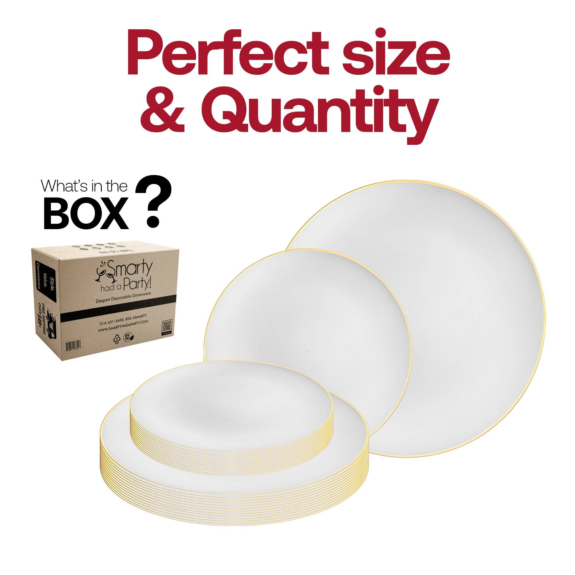 Smarty had a Party - Wholesale Dinnerware Set - White with Gold Rim Organic Plastic Dinnerware - 120 Guests4