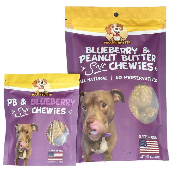 Poochie Butter - Wholesale Pet Treats - Dog - Peanut Butter & Blueberry Soft Chewy Dog Treats 8oz5
