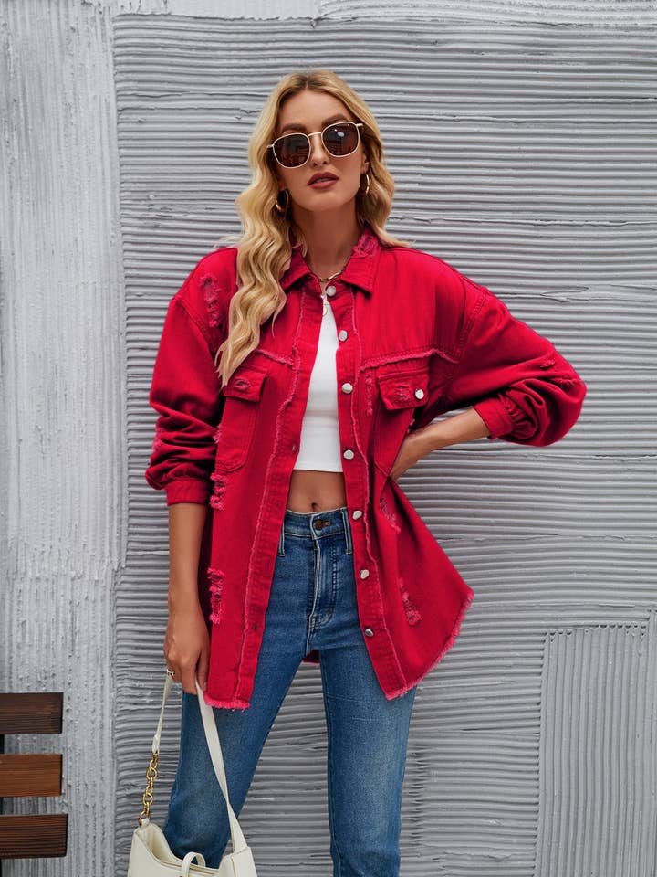 Masyal - Wholesale Denim Jacket - Women's - Women's Autumn Washed Ripped Denim Jacket Long Sleeve8