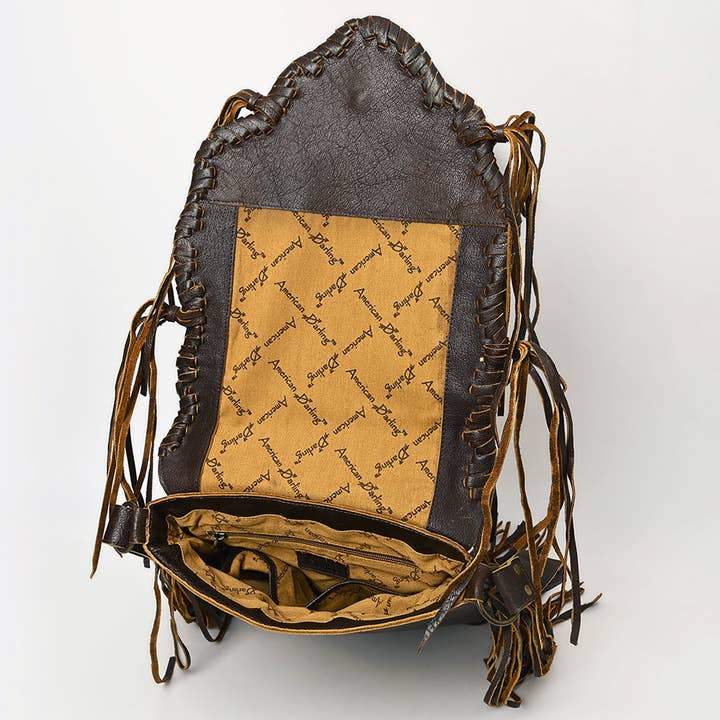 LS Western - Wholesale Messenger Bag – Women’s - ADBGM416 Engraved Designed Hair-On Fringe Messenger Bag with Braided Trim - American Darling8