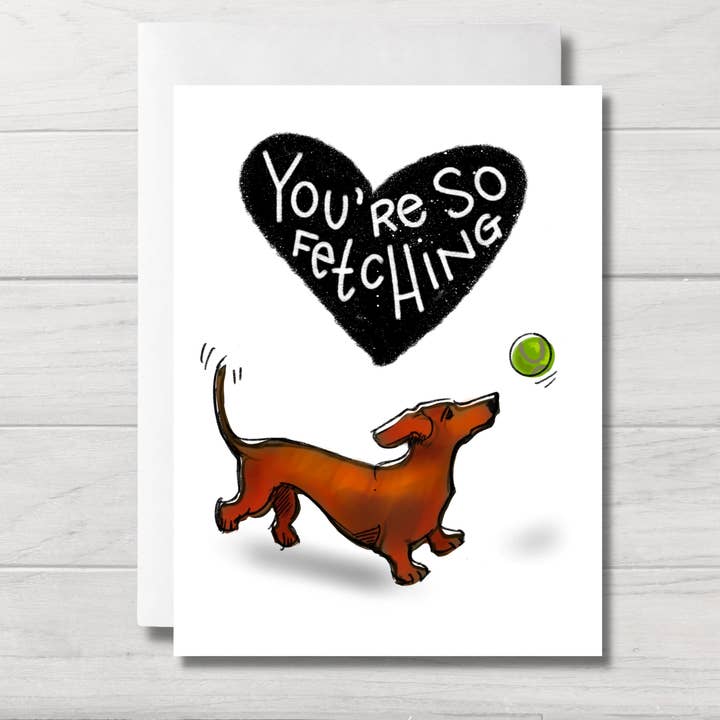 Lykønskningskort til hunde | So Fetching | Dachshund Valentine Card for engroshandel hos Fable & Sage