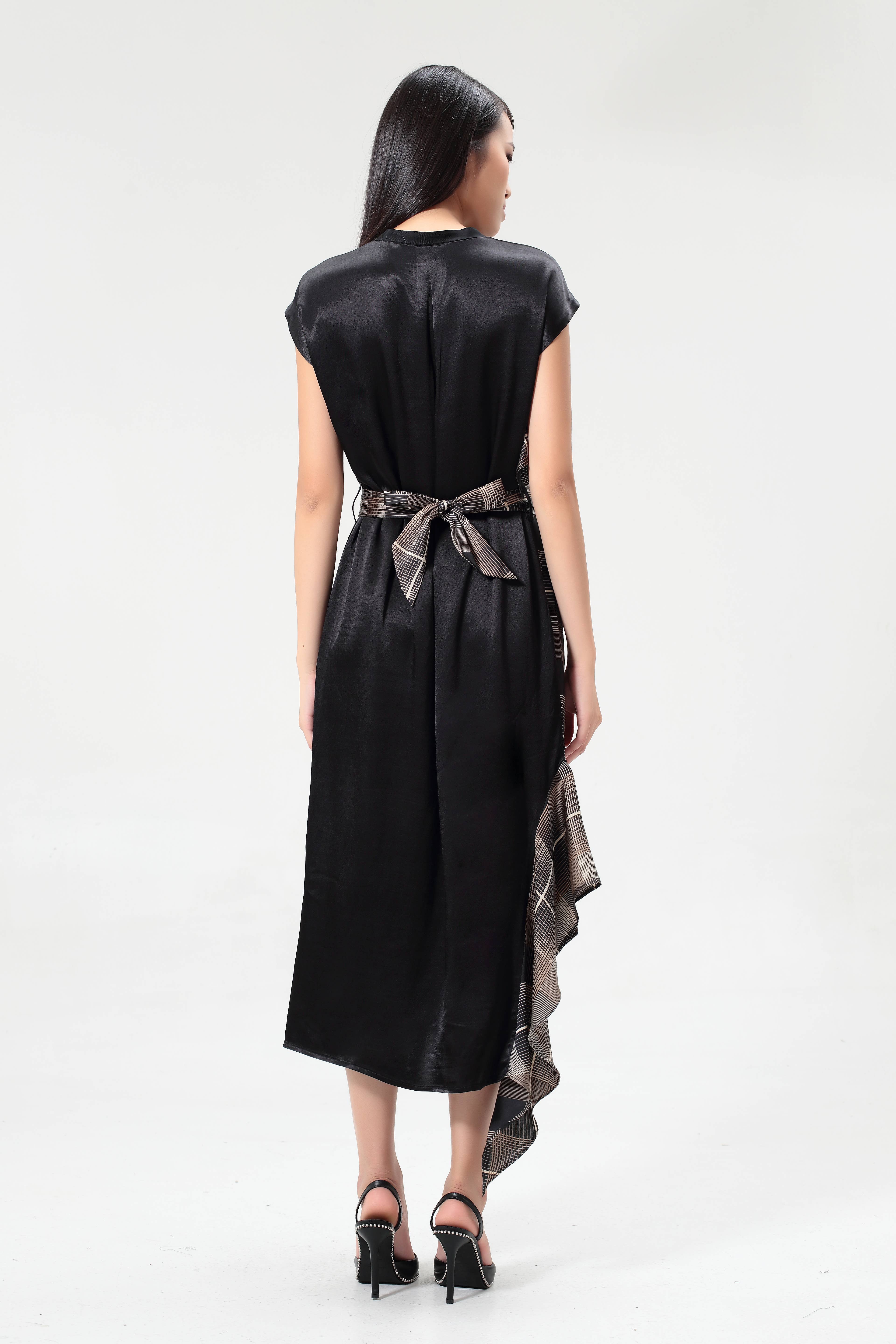 Smart and Joy - Wholesale Dress - Women's - Square Print Ruffle Asymmetric Dress W983702