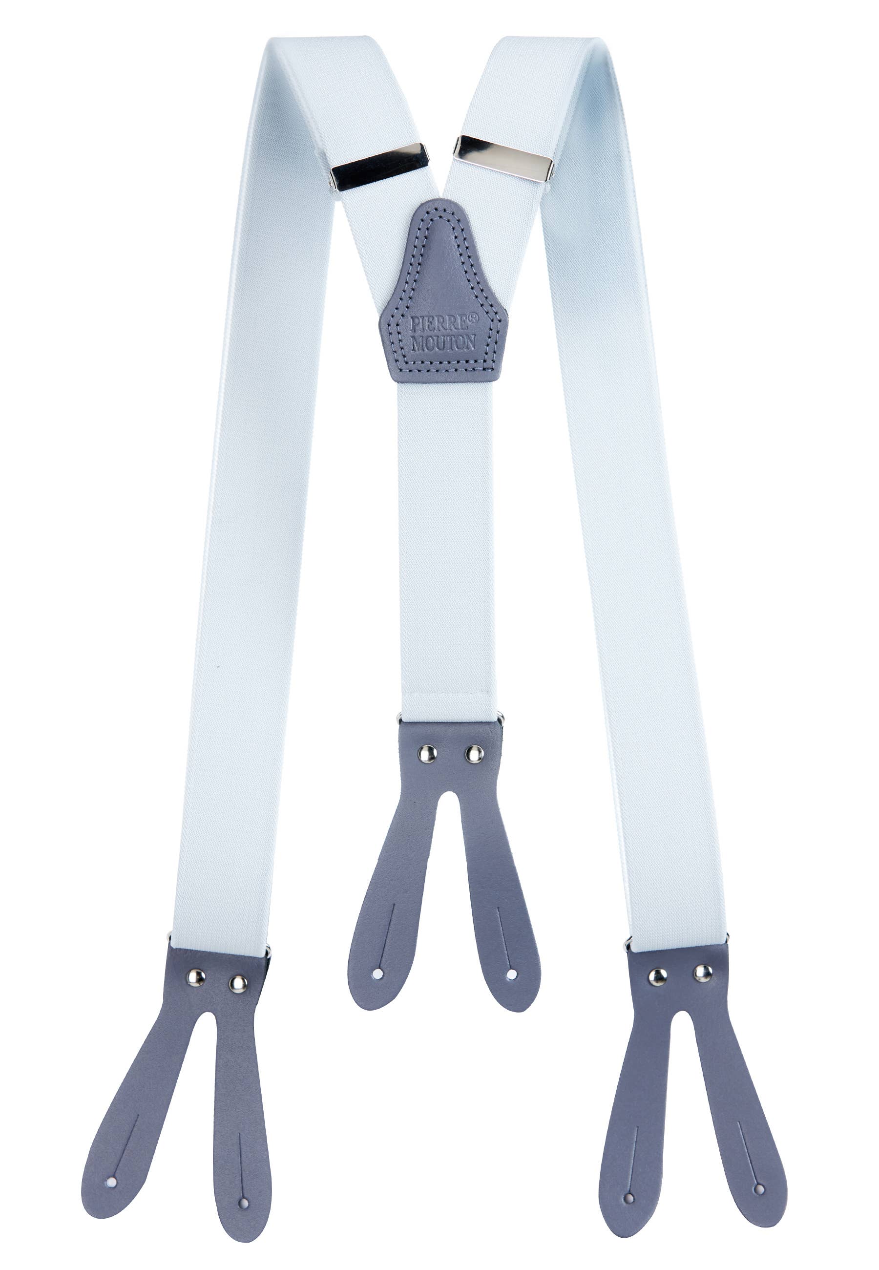 Pierre Mouton - Wholesale Belt - Unisex - Strong Braces Light Grey with Leather 120 cm | Handmade