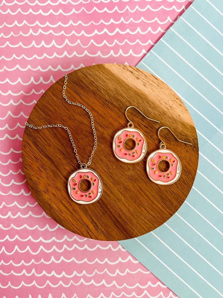 Duncan Donut Necklace and Earrings for wholesale by Benny & Beans