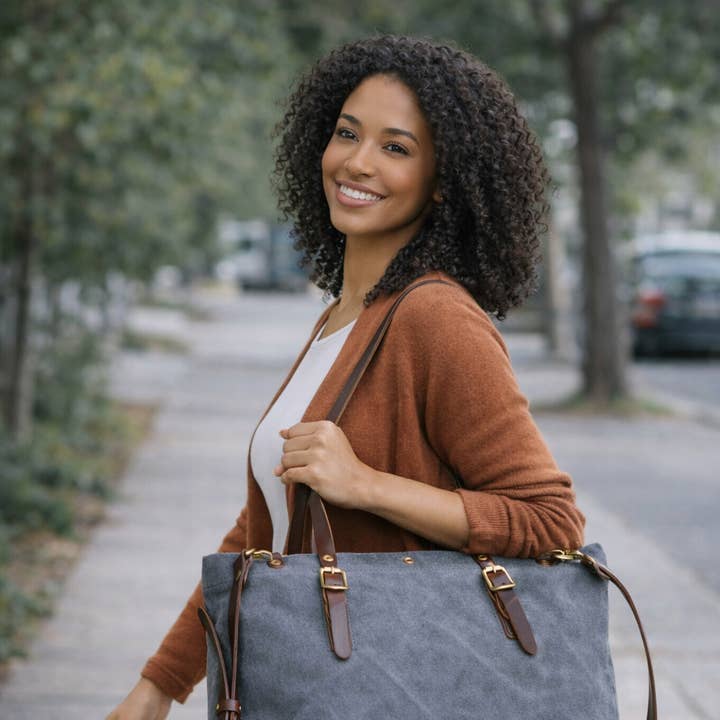 Tote en toile et cuir Eleanor pour la vente par Designs By THOR Leather Goods