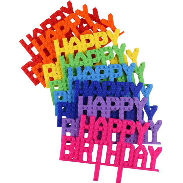 Made Happy Gifts - Vente Décoration pour cake/cupcake - Décoration de gâteau « Joyeux anniversaire » compatible avec les briques LEGO®1