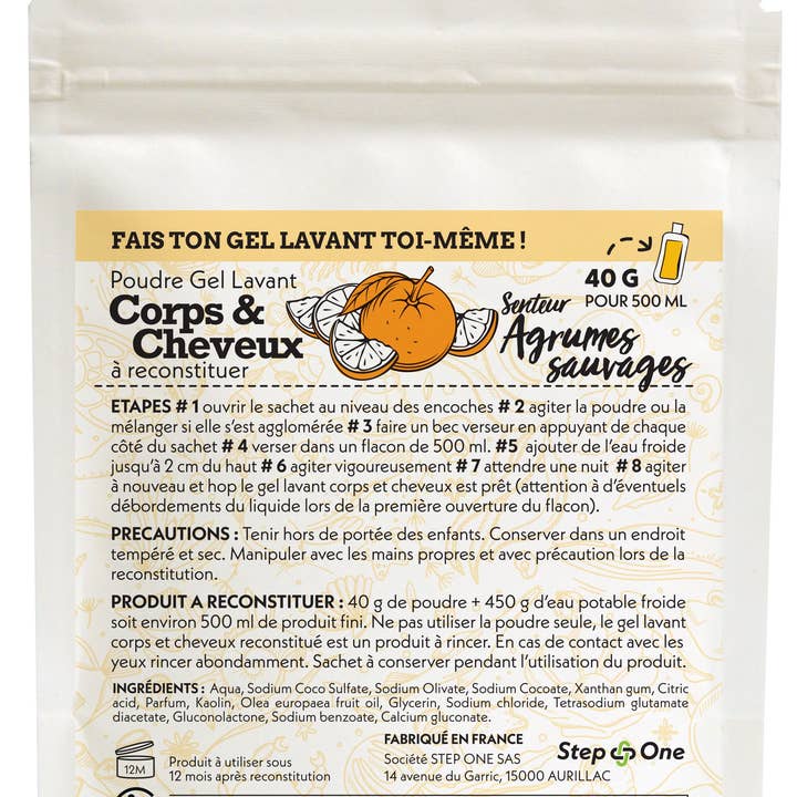 Dose 40 g gel doccia corpo e capelli Wild citrus per la vendita all'ingrosso da parte di STEP ONE SAS