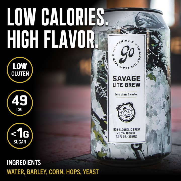 Go Brewing - Wholesale Non-Alcoholic Beer - Go Brewing Savage Lite Brew - 24 Pack - Non Alcoholic Beer2