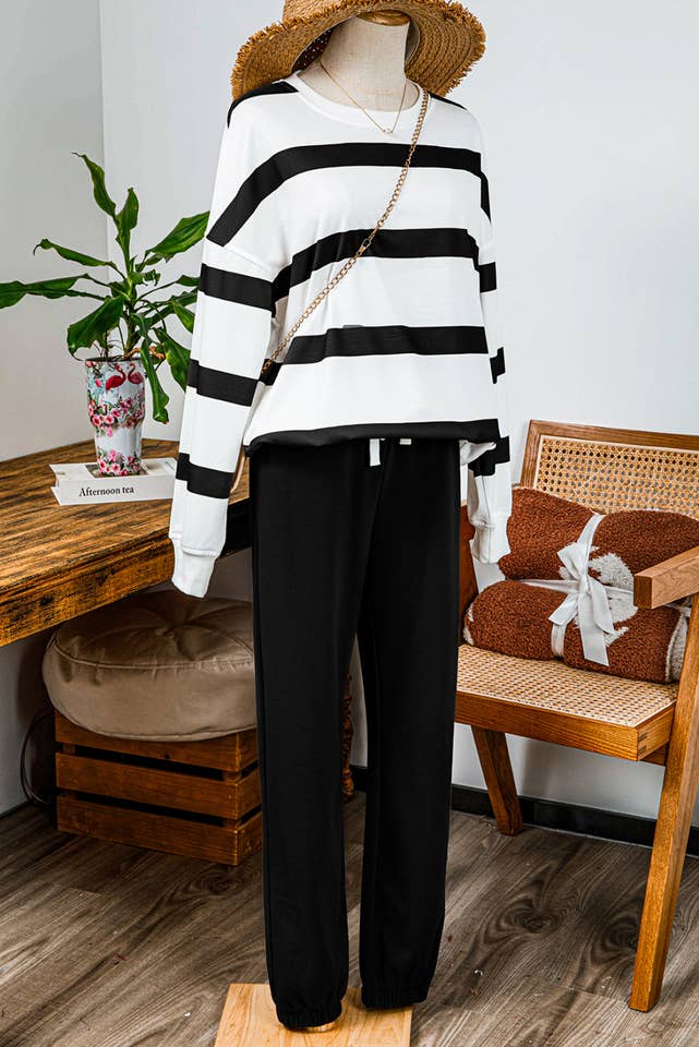 fashionworks - Wholesale Top & Pant Set (NOT Loungewear) - Women's - Striped Drop Shoulder Pullover and Jogger Pants Set*S-3XL10