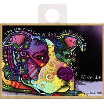 SJT Enterprises, Inc. - Wholesale Magnet - Pitbull - The only thing a dog needs more than loveis to give it wood fridge magnets - measure 2.5" x 3.5" x 1/8" thick. Features the artwork of Dean Russo