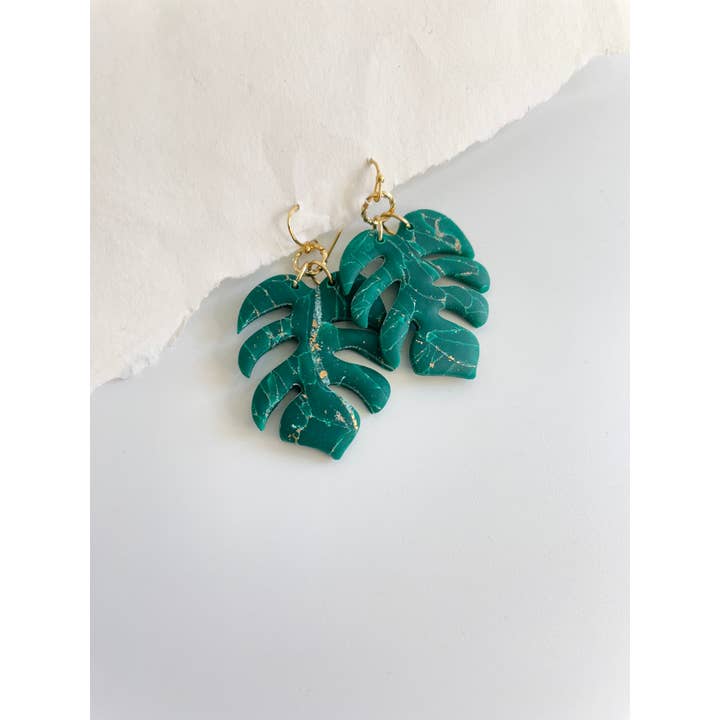 AnalyJewelry - Wholesale Dangle Earrings - Marble Monstera Dangles3