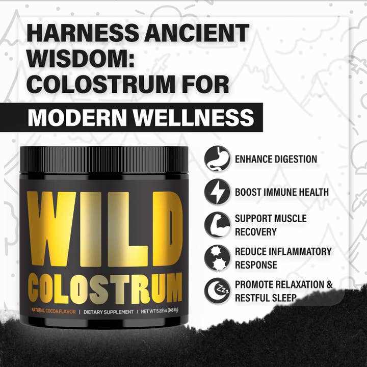 Wild Foods - Wholesale Protein/Superfood Powder - Wholesale Case of 6 - Wild Colostrum Powder, Grass-fed, Chocolate 5.22oz