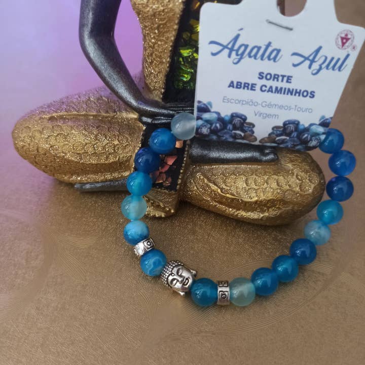 Luz das Pedras Naturais - Wholesale Beaded Bracelet - Blue Agate Bracelet With Buddha