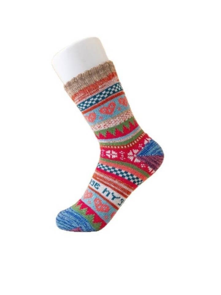 Funkyrel® Atzbranding Limited - Wholesale Socks – Women's - Rufia - Retro Color-Block Thick Warm Winter Socks - 5 Pairs/Pack5