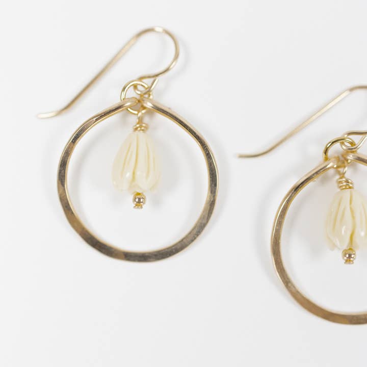 Mira Kauai - Wholesale Dangle Earrings - Circle with Pikake Earrings1