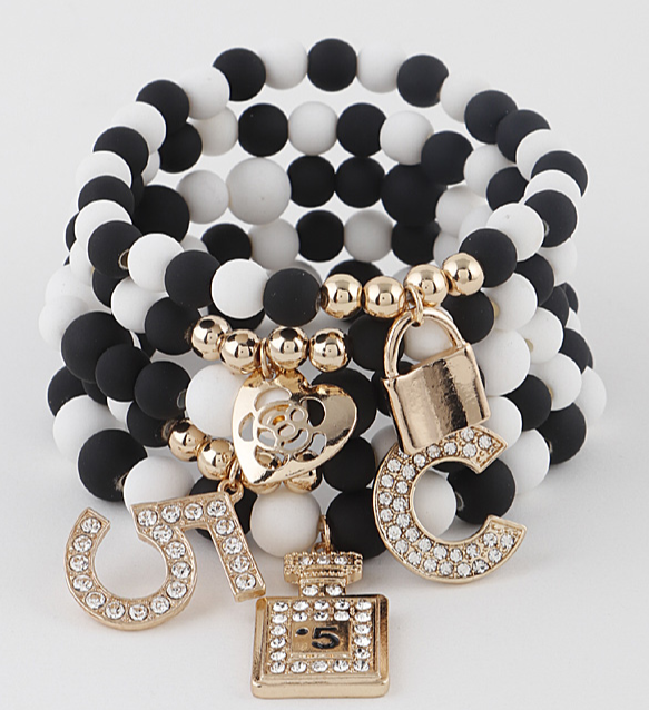 anbfashion - Wholesale Charm/Dangle Bracelet - NEW Multiple Charm Beads Stretchable Bracelet 12392