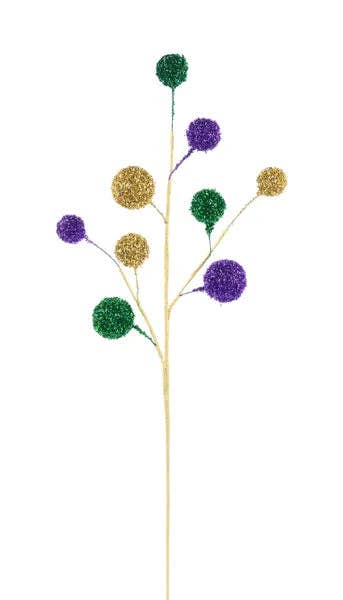 RC Home Decor – Großhandel Weihnachtsschmuck – 26" Glitzer/Pailletten Kugelspray - Lila, Grün, Gold Mardi Gras Dekoration0