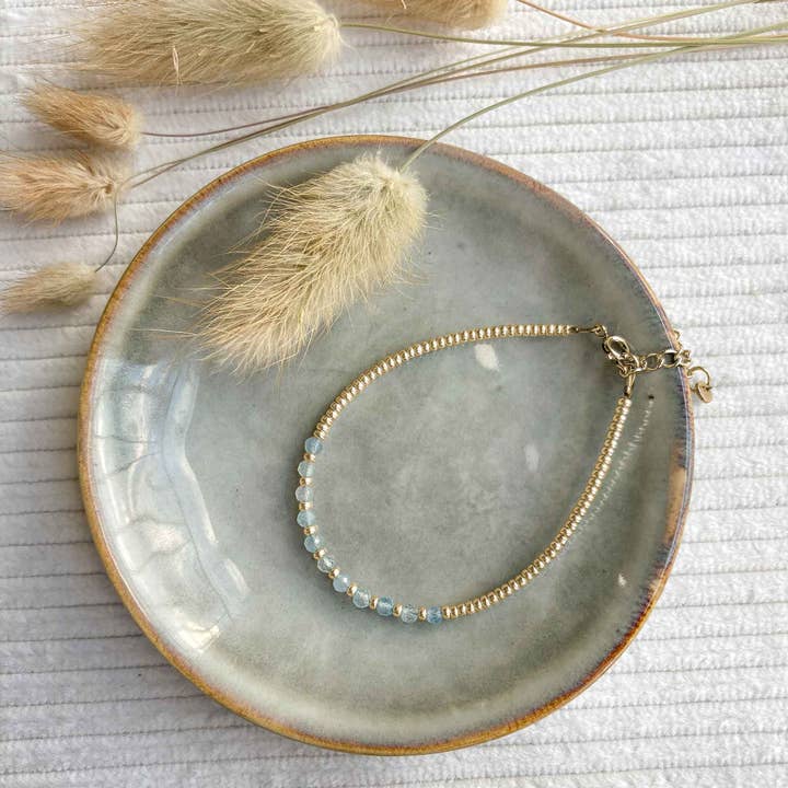 Gold aquamarine bracelet for wholesale by Mystic Jewelry