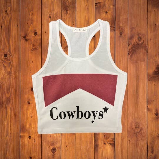 LA PRINT AND STITCH - Wholesale Tank Top - Women's - Cowboys Western Cropped Tank Top