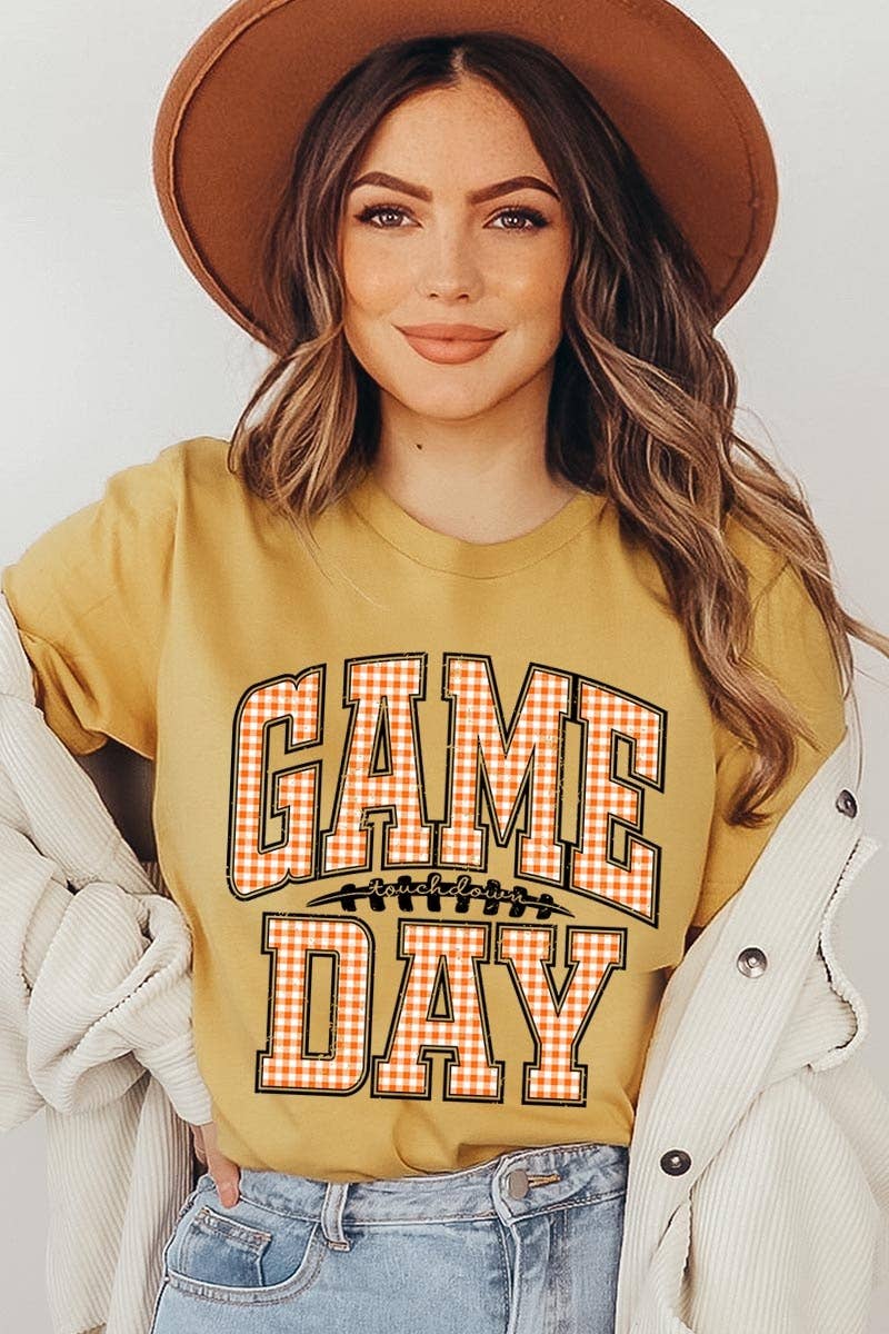 COLORBEAR - Wholesale T-Shirt (Graphic) - Women's - Orange Gingham Game Day Graphic Tee9