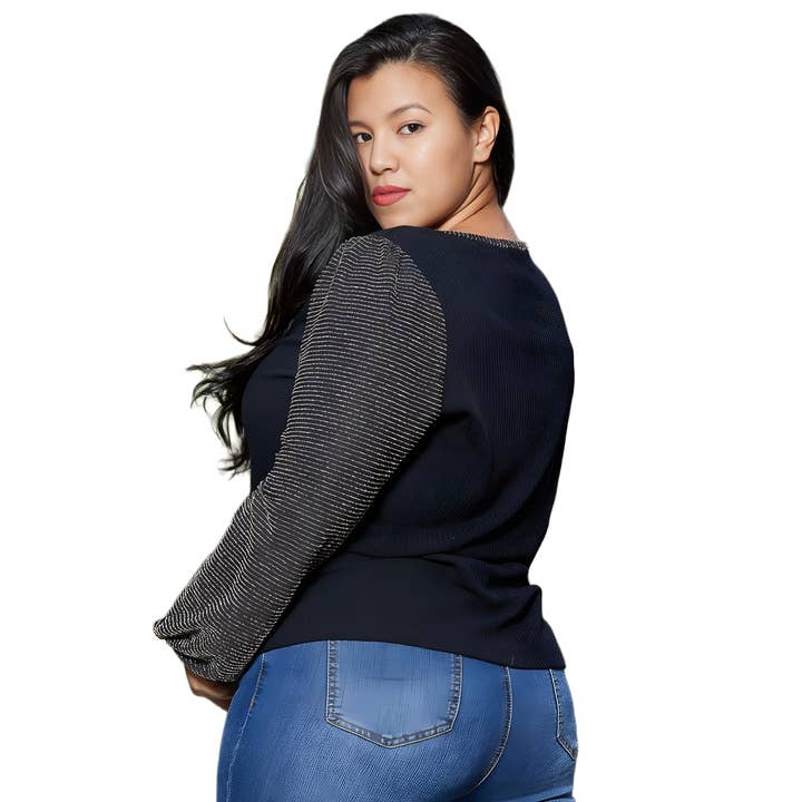 Robin K - Wholesale Knit Top - Women's - Pleione Plus Size Ribbed Round Neck Holiday Top2