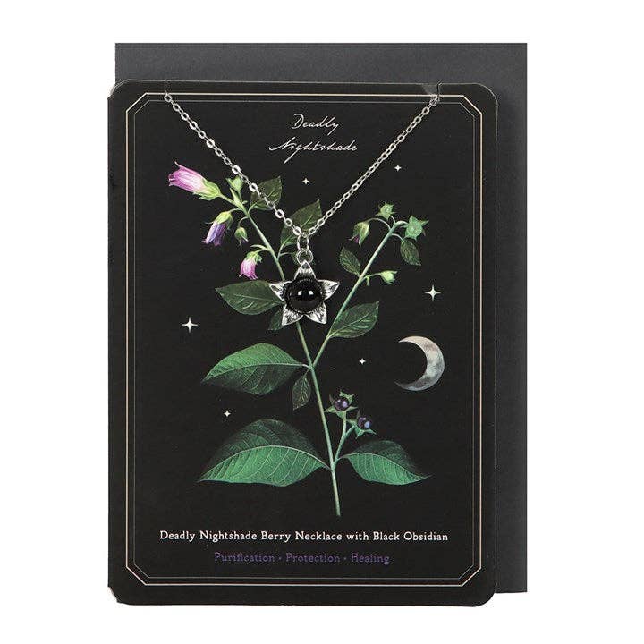 Something Different Wholesale - Wholesale Everyday Greeting Card - Deadly Nightshade Necklace with Black Obsidian on Greeting Card