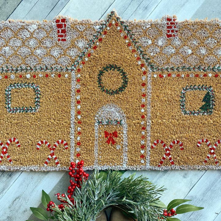 Gingerbread House Doormat for wholesale by PaintedStorkDesigns