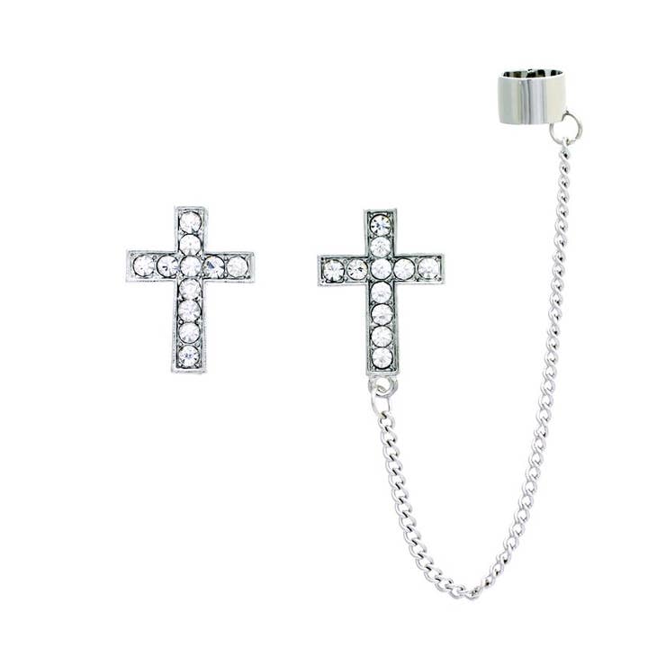 23363-Stone Cross Ear Cuff for wholesale by Western Fashion