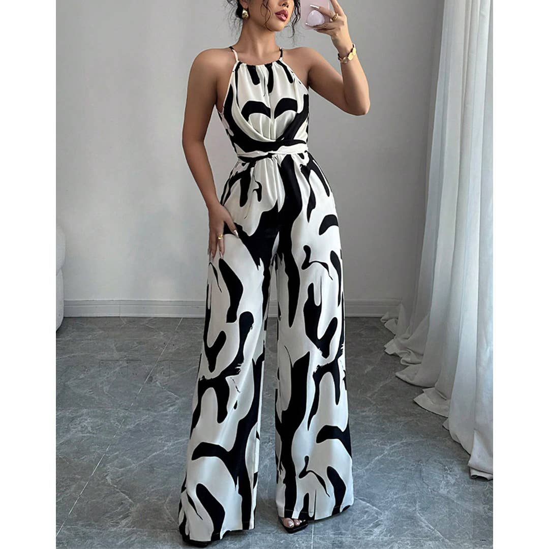 Noir Combinaison large à dos noué avec imprimé zèbre UNISHE en vente sur Faire2