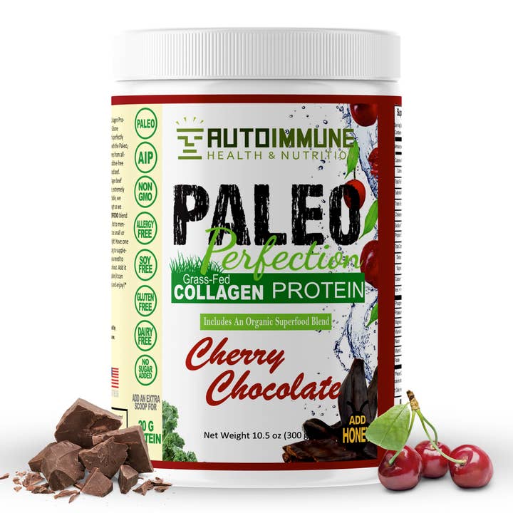 Paleo Perfection Collagen Cherry Chocolate Protein Powder for wholesale by Autoimmune Health & Nutrition