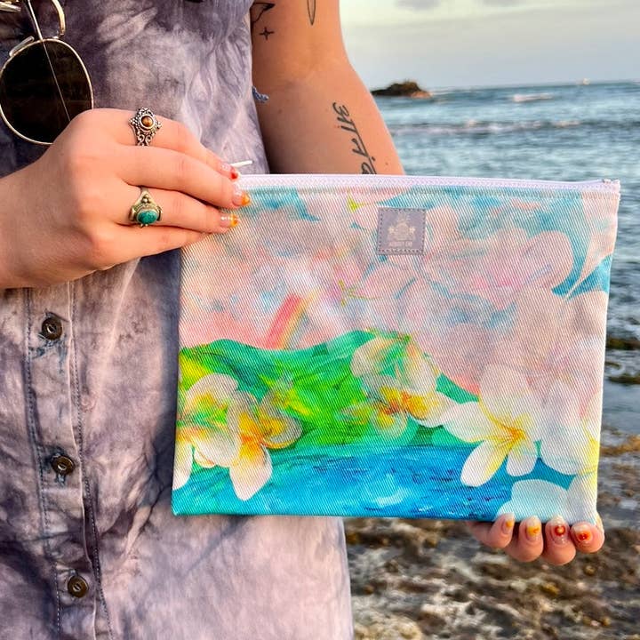Plumeria Rainbow Paradise - Medium Pouch for wholesale by Aubrey Emi Designs