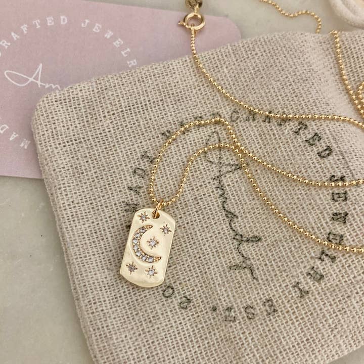 Amady Jewelry - Wholesale Pendant/Charm Necklace - Half Moon Crescent Star Medallion 18K gold dog tag necklace