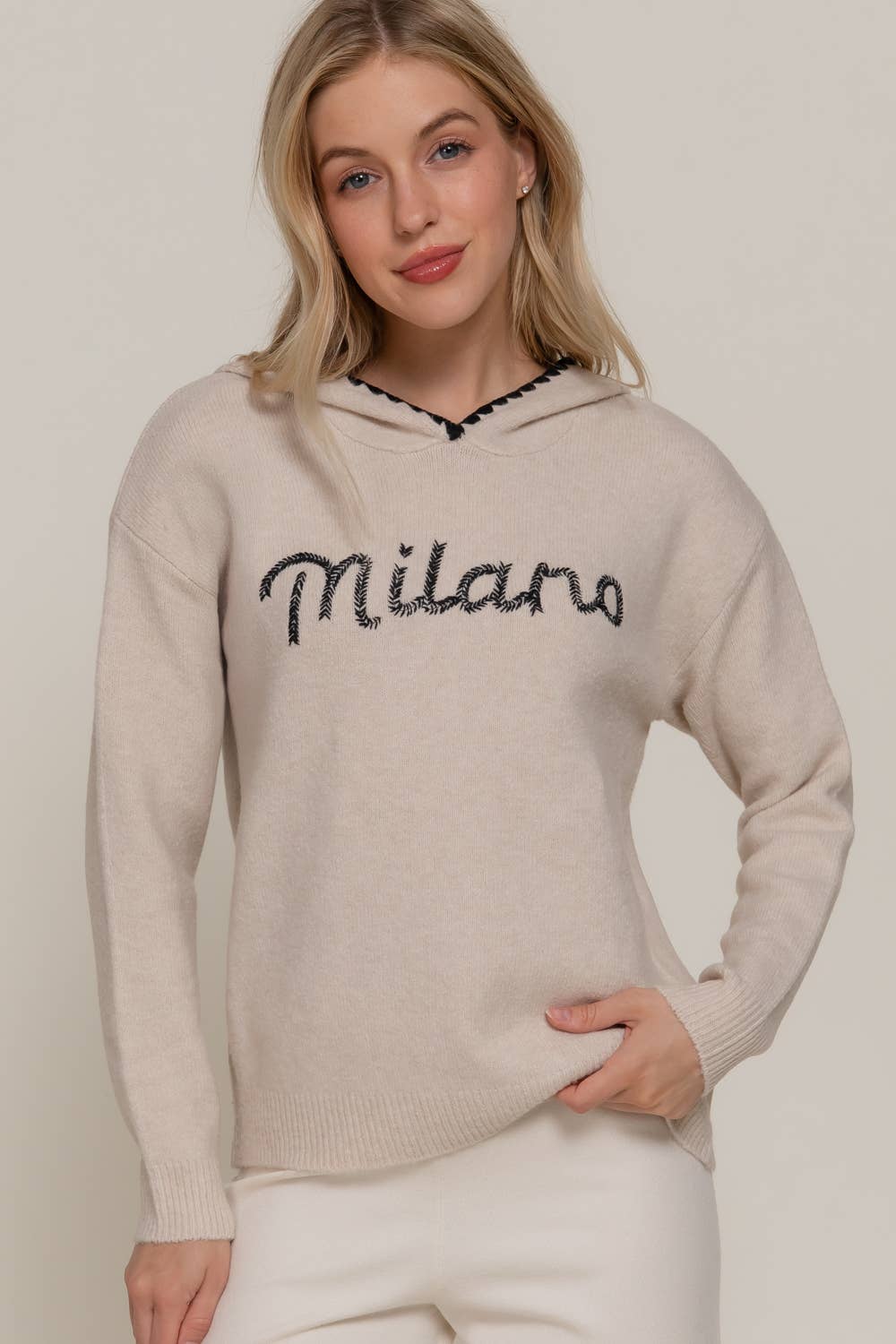 Active Basic | Active USA - Vente Pull en maille – femme - Sweat à capuche à manches longues avec détail de couture et lettres12