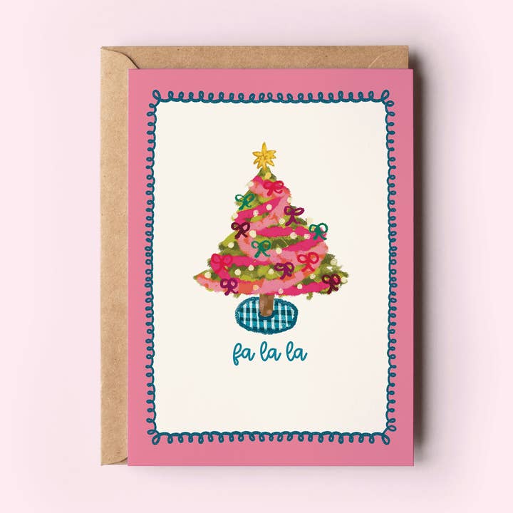 The Shelley Society - Wholesale Season's Greetings Card - Fa La La Colorful Tree Holiday Christmas Greeting Card0