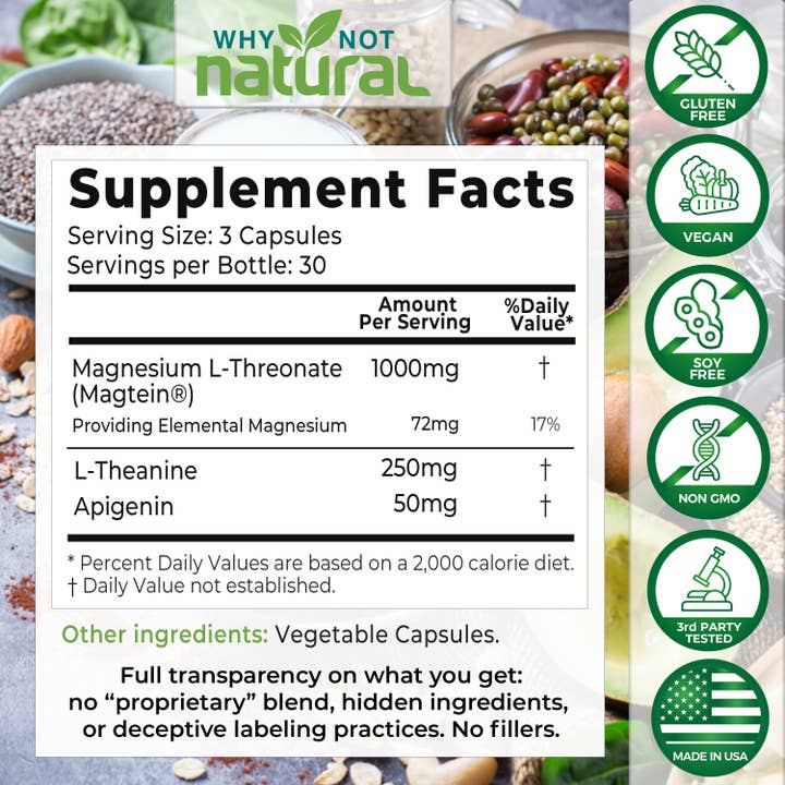 WhyNotNatural - Wholesale Oral Supplement/Vitamin - Magnesium L-Threonate Complex with Apigenin and L-theanine