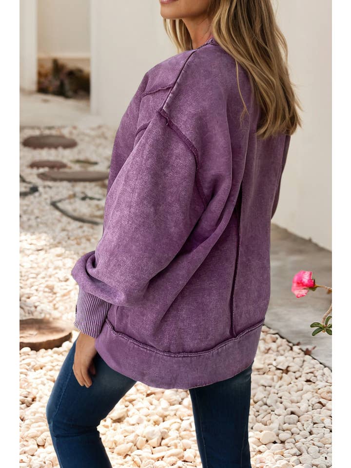 Little Daisy Closet - Wholesale Sweatshirt - Women's - LDC Minera Wash Exposed Seam Split Pullover Sweatshirt4