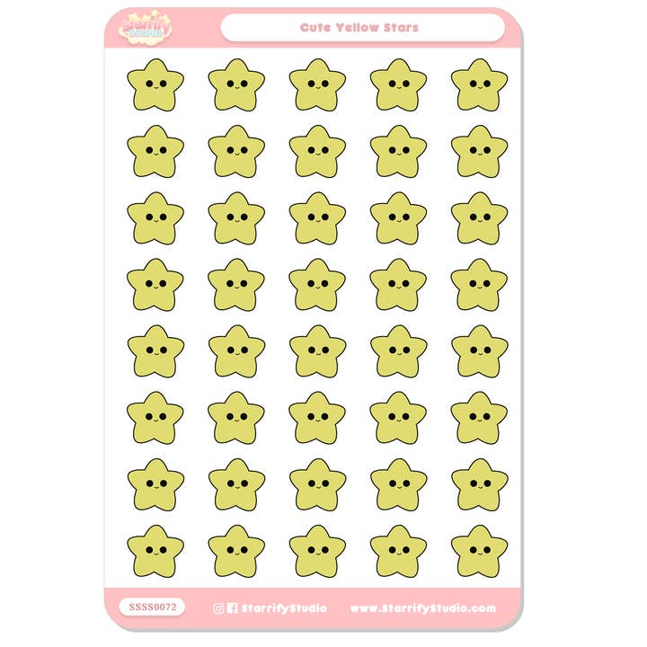 Cute Yellow Stars Sticker Sheet for wholesale by Pastel Dreamer, LLC.
